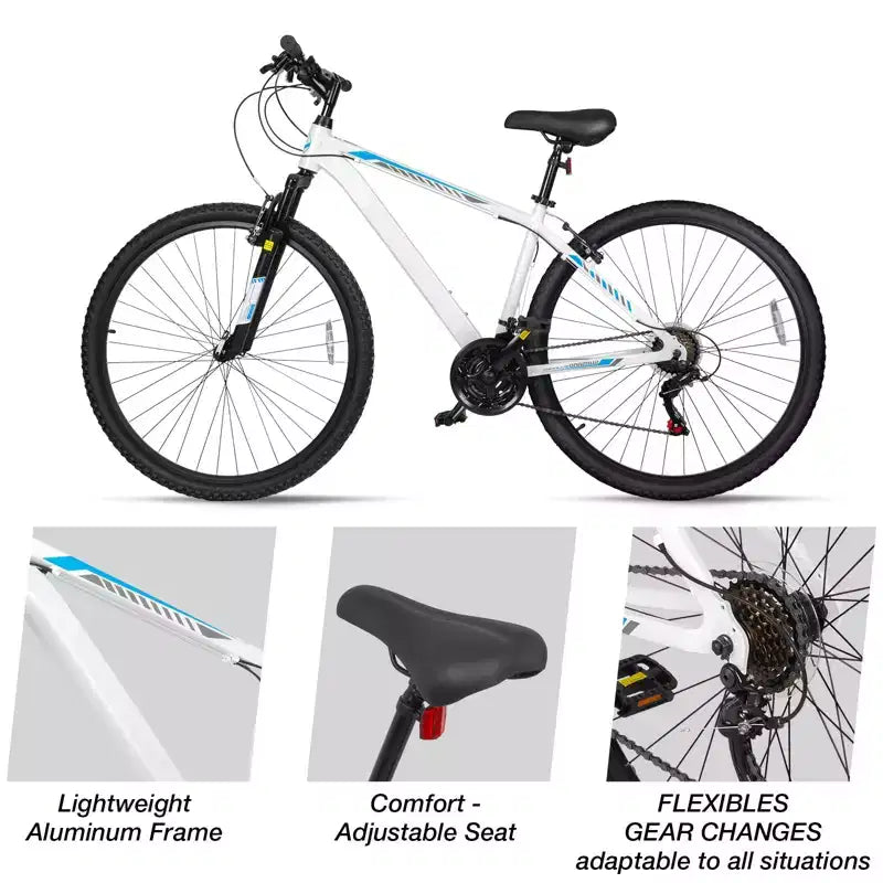 Hykolity Mountain Bike da 29 pollici 29r MTB Bicicletta Sportiva Bici Grande Full Suspension Leggera Ciclismo Outdoor per Uomini Donne Adulti - Bianco Pallido