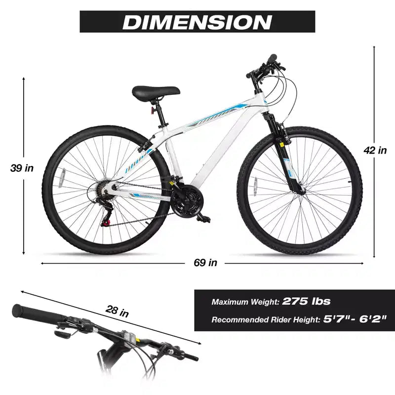 Hykolity Mountain Bike da 29 pollici 29r MTB Bicicletta Sportiva Bici Grande Full Suspension Leggera Ciclismo Outdoor per Uomini Donne Adulti - Bianco Pallido