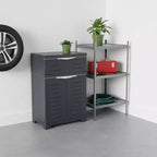HomeRoots 24 Charcoal Plastic Accent Cabinet With Two Doors And One Drawer