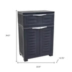 HomeRoots 24 Charcoal Plastic Accent Cabinet With Two Doors And One Drawer