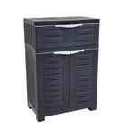 HomeRoots 24 Charcoal Plastic Accent Cabinet With Two Doors And One Drawer