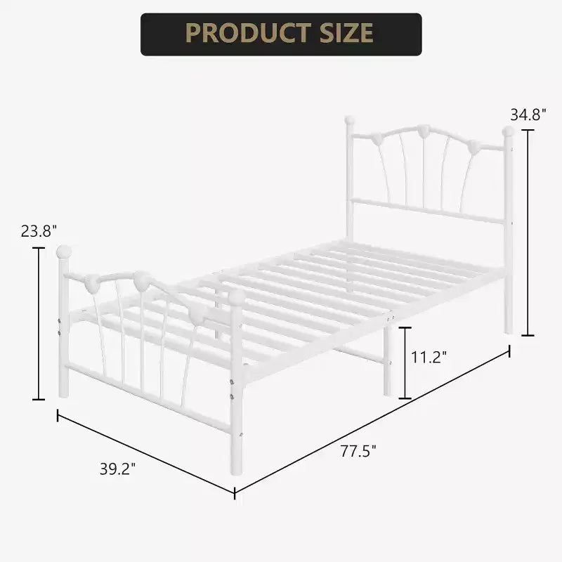 Twin Bed Frame, Twin Size Metal Platform with Heart Shaped Headboard, 11.5 Underbed Storage, No Box Spring Needed, Noise Free & Easy Assembly