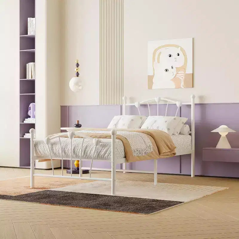 Twin Bed Frame, Twin Size Metal Platform with Heart Shaped Headboard, 11.5 Underbed Storage, No Box Spring Needed, Noise Free & Easy Assembly