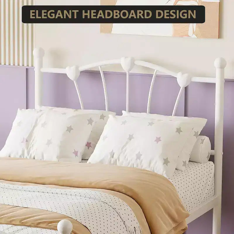 Twin Bed Frame, Twin Size Metal Platform with Heart Shaped Headboard, 11.5 Underbed Storage, No Box Spring Needed, Noise Free & Easy Assembly