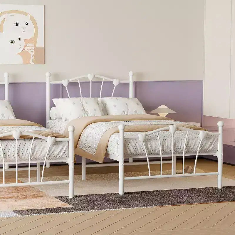 Twin Bed Frame, Twin Size Metal Platform with Heart Shaped Headboard, 11.5 Underbed Storage, No Box Spring Needed, Noise Free & Easy Assembly