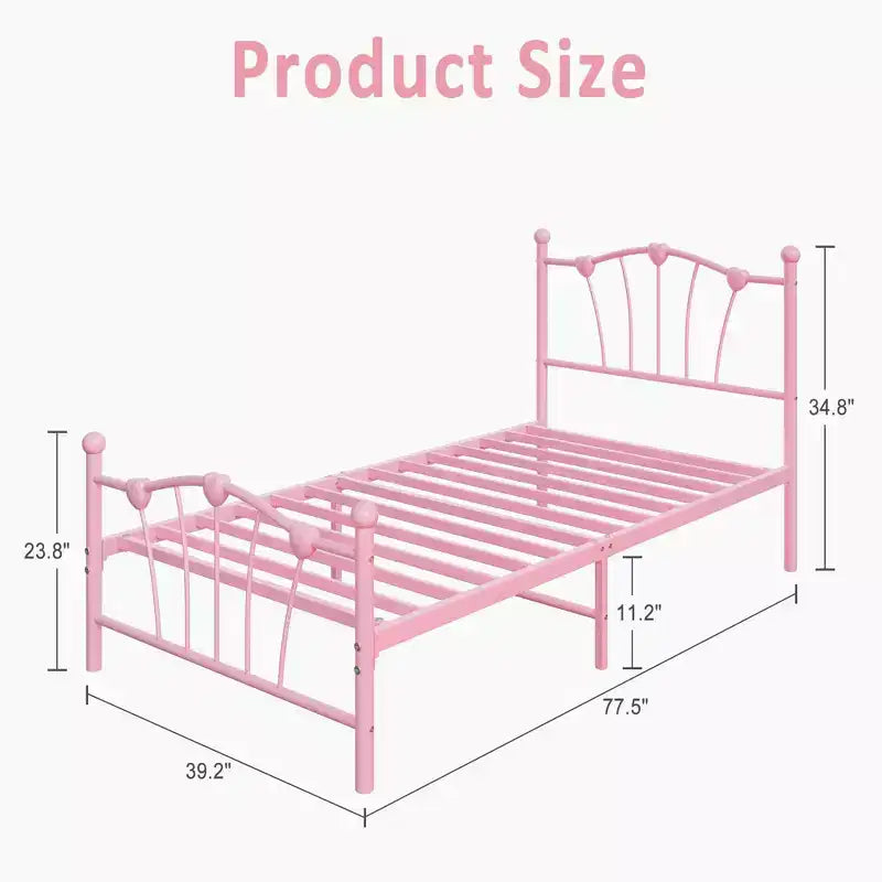Twin Bed Frame, Twin Size Metal Platform with Heart Shaped Headboard, 11.5 Underbed Storage, No Box Spring Needed, Noise Free & Easy Assembly