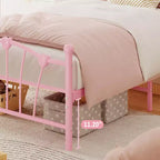 Twin Bed Frame, Twin Size Metal Platform with Heart Shaped Headboard, 11.5 Underbed Storage, No Box Spring Needed, Noise Free & Easy Assembly