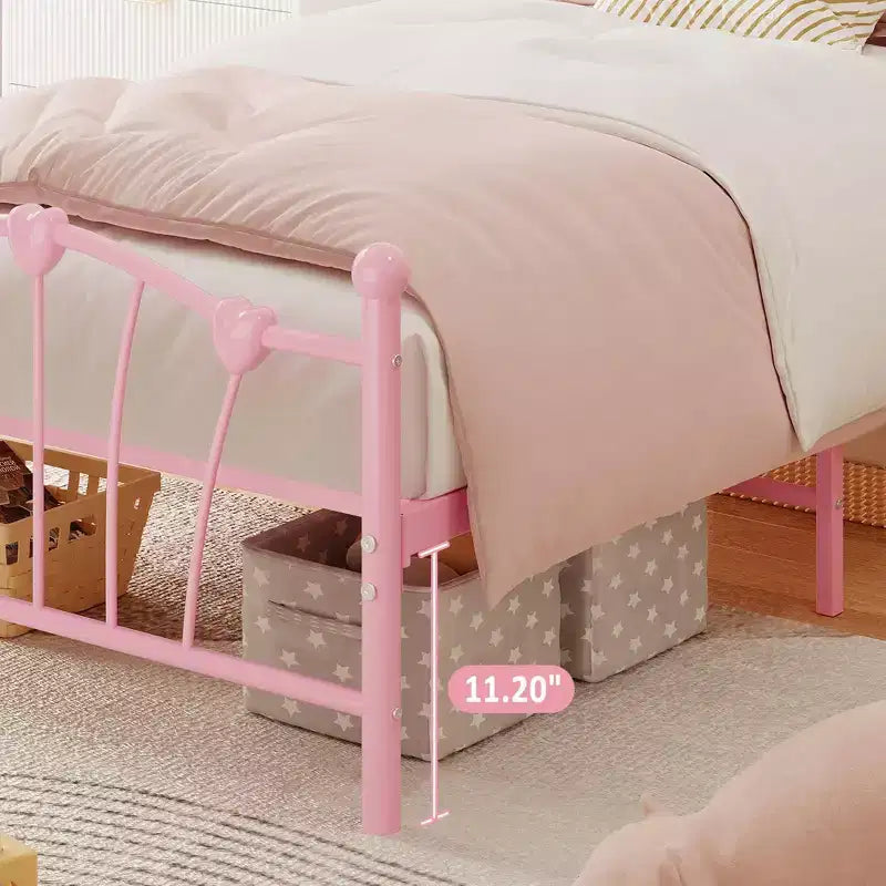Twin Bed Frame, Twin Size Metal Platform with Heart Shaped Headboard, 11.5 Underbed Storage, No Box Spring Needed, Noise Free & Easy Assembly