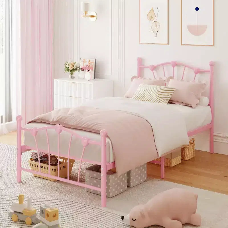Twin Bed Frame, Twin Size Metal Platform with Heart Shaped Headboard, 11.5 Underbed Storage, No Box Spring Needed, Noise Free & Easy Assembly