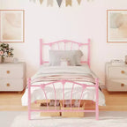 Twin Bed Frame, Twin Size Metal Platform with Heart Shaped Headboard, 11.5 Underbed Storage, No Box Spring Needed, Noise Free & Easy Assembly