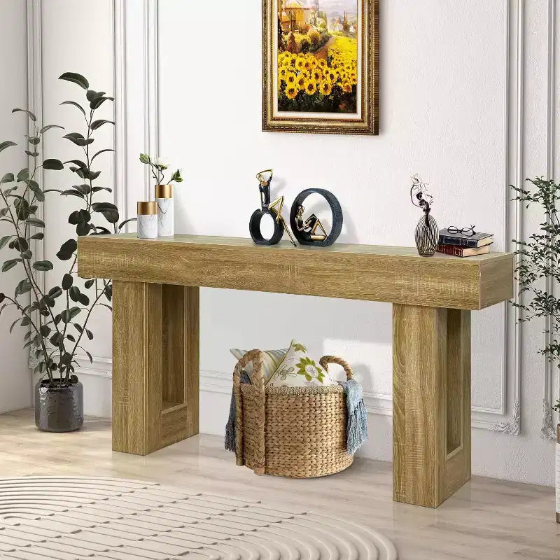 Consolle lunga 63 pollici, consolle rettangolare in legno per ingresso, consolle stile rustico per corridoio, soggiorno, atrio, camera da letto
