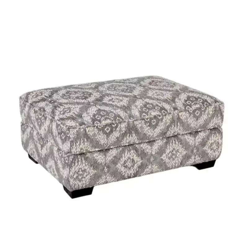 Pouf Royal Hampton, Poliestere grigio bianco geometrico, Legno massello, 40 pollici