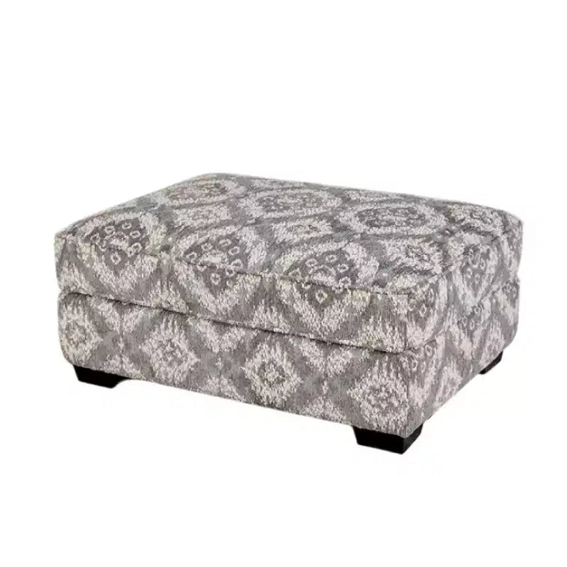 Pouf Royal Hampton, Poliestere grigio bianco geometrico, Legno massello, 40 pollici
