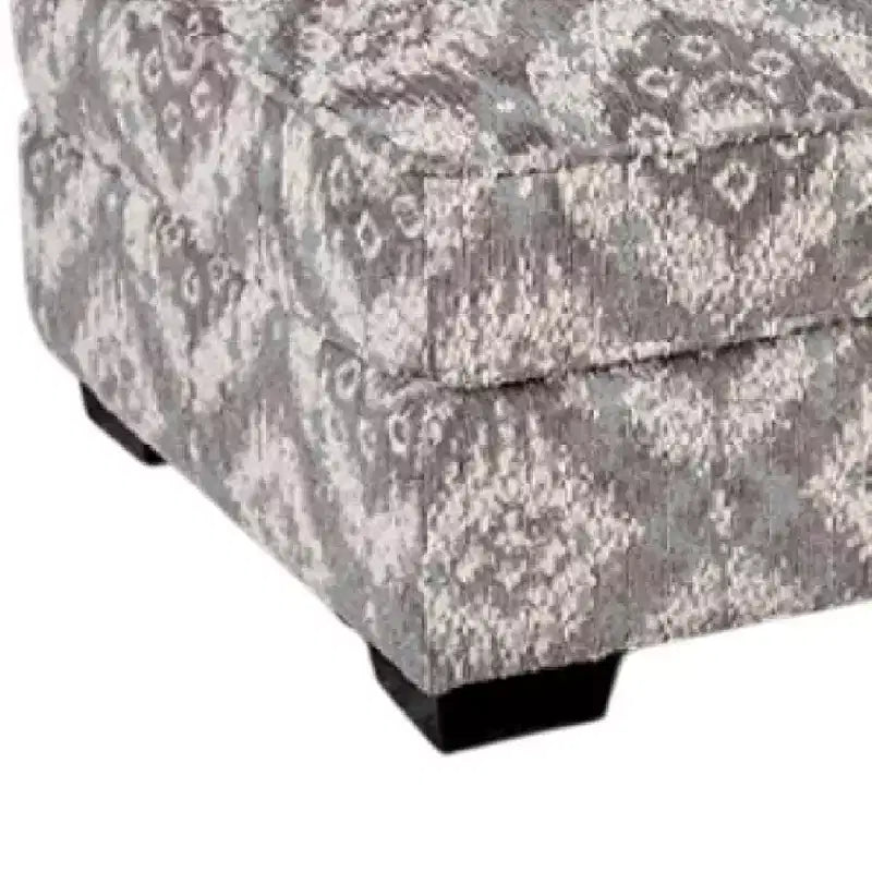 Pouf Royal Hampton, Poliestere grigio bianco geometrico, Legno massello, 40 pollici