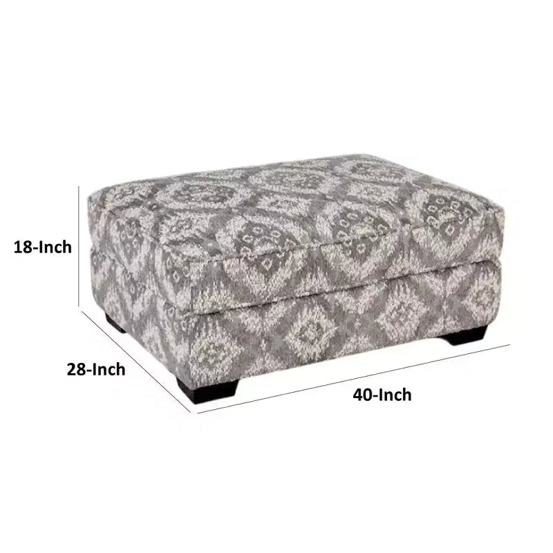 Pouf Royal Hampton, Poliestere grigio bianco geometrico, Legno massello, 40 pollici