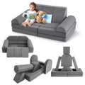 GustoWave Upholstered Velvet 10 pcs Modular Kids Couch Set, Foam Play Sofa for Toddlers, Convertible Children's Playroom Furniture, Gray