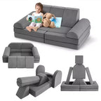 GustoWave Upholstered Velvet 10 pcs Modular Kids Couch Set, Foam Play Sofa for Toddlers, Convertible Children's Playroom Furniture, Gray