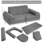 GustoWave Set Divano Modulare in Velluto Imbottito 10 Pezzi per Bambini, Divano Gioco in Gommapiuma per Bambini Piccoli, Mobili Trasformabili per Sala Giochi per Bambini, Grigio