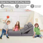 GustoWave Set Divano Modulare in Velluto Imbottito 10 Pezzi per Bambini, Divano Gioco in Gommapiuma per Bambini Piccoli, Mobili Trasformabili per Sala Giochi per Bambini, Grigio