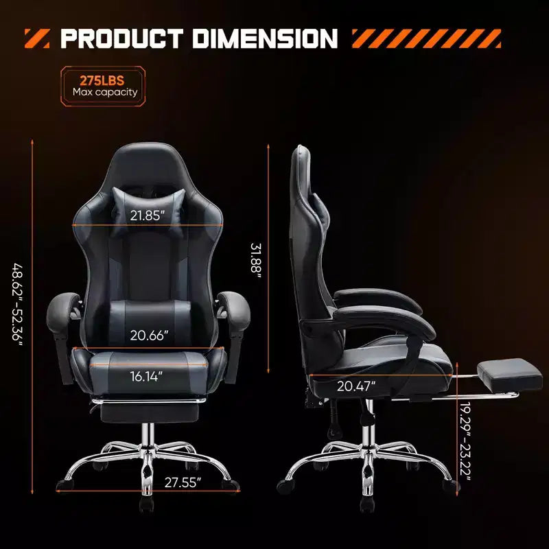 Sedia da gioco ergonomica Okak con poggiapiedi e supporto lombare, sedia da computer con poggiatesta e braccioli, sedia con ruote per studio e ufficio