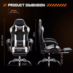 Sedia da gioco ergonomica Okak con poggiapiedi e supporto lombare, sedia da computer con poggiatesta e braccioli, sedia con ruote per studio e ufficio