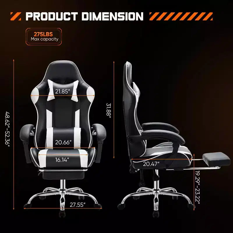 Sedia da gioco ergonomica Okak con poggiapiedi e supporto lombare, sedia da computer con poggiatesta e braccioli, sedia con ruote per studio e ufficio