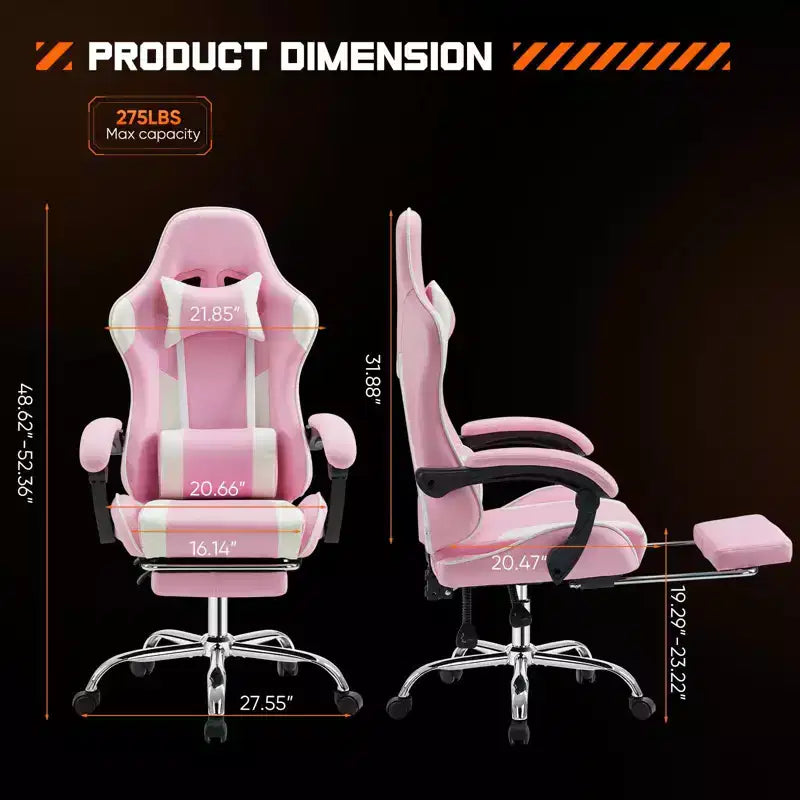 Sedia da gioco ergonomica Okak con poggiapiedi e supporto lombare, sedia da computer con poggiatesta e braccioli, sedia con ruote per studio e ufficio