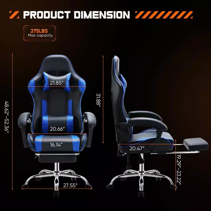 Sedia da gioco ergonomica Okak con poggiapiedi e supporto lombare, sedia da computer con poggiatesta e braccioli, sedia con ruote per studio e ufficio