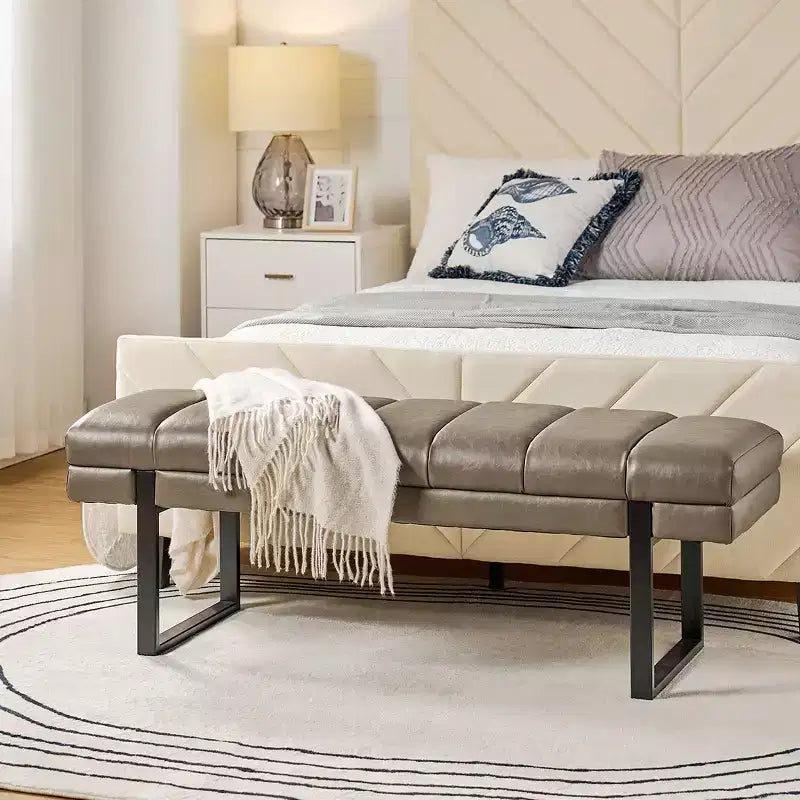 Anahli Modern Channel Tufted Design Vegan Leather BenchArtful Living Design