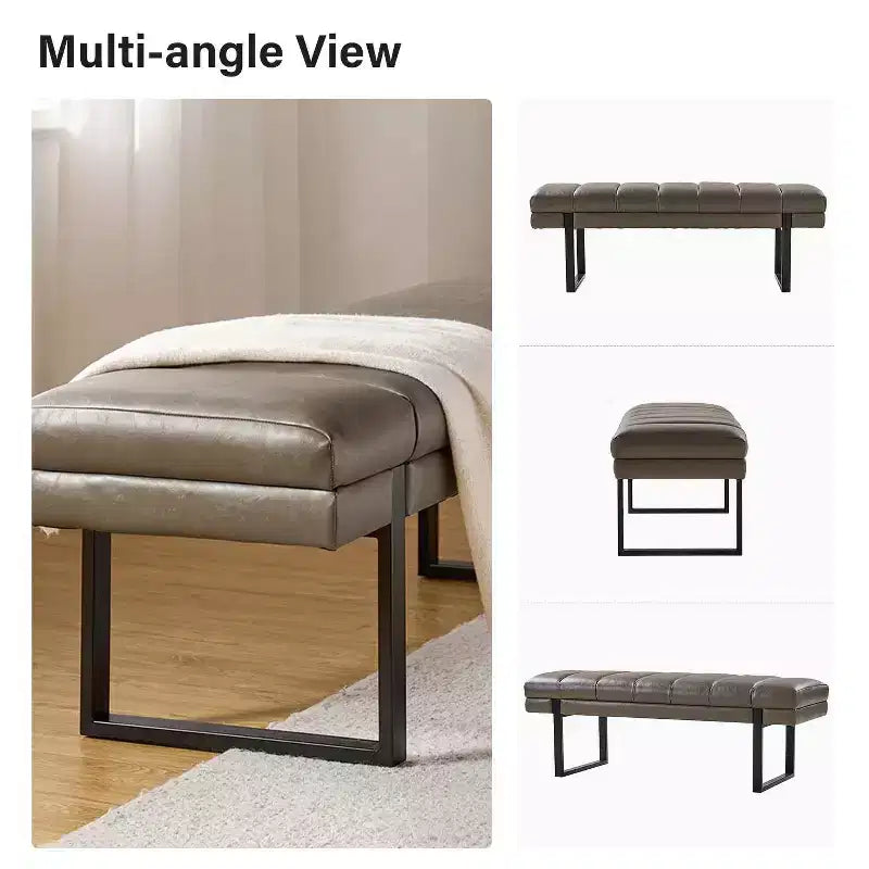 Panca Anahli Modern con Design a Canali Trapuntati in Pelle VeganaArtful Living Design