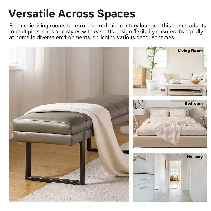 Panca Anahli Modern con Design a Canali Trapuntati in Pelle VeganaArtful Living Design