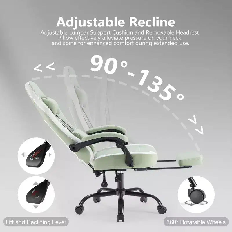 Sedia da ufficio ergonomica Okak con braccioli imbottiti, sedia da gaming con poggiapiedi e supporto lombare, sedia girevole con ruote per casa e ufficio