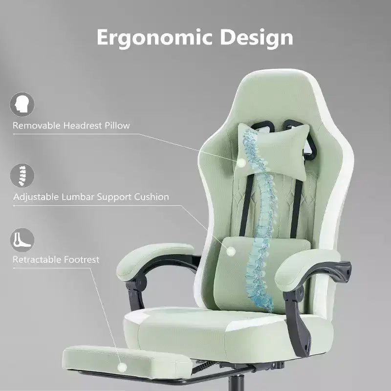 Sedia da ufficio ergonomica Okak con braccioli imbottiti, sedia da gaming con poggiapiedi e supporto lombare, sedia girevole con ruote per casa e ufficio