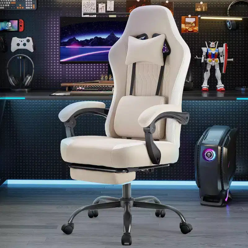 Sedia da ufficio ergonomica Okak con braccioli imbottiti, sedia da gaming con poggiapiedi e supporto lombare, sedia girevole con ruote per casa e ufficio