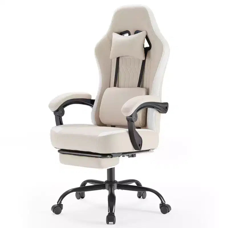 Sedia da ufficio ergonomica Okak con braccioli imbottiti, sedia da gaming con poggiapiedi e supporto lombare, sedia girevole con ruote per casa e ufficio
