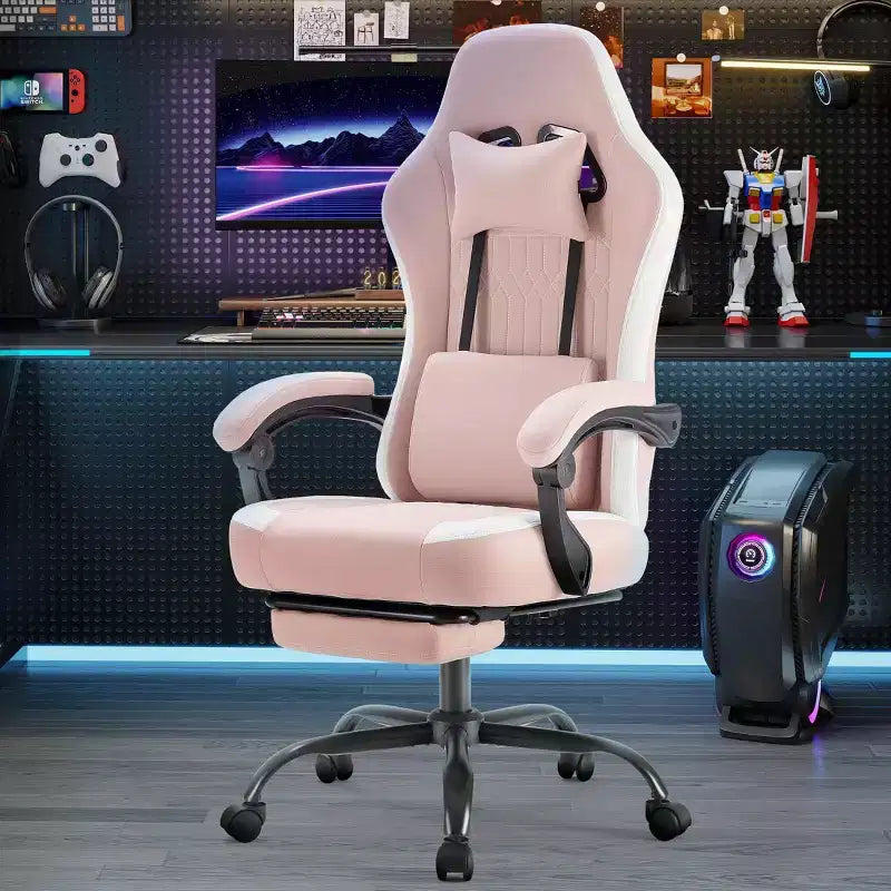 Sedia da ufficio ergonomica Okak con braccioli imbottiti, sedia da gaming con poggiapiedi e supporto lombare, sedia girevole con ruote per casa e ufficio