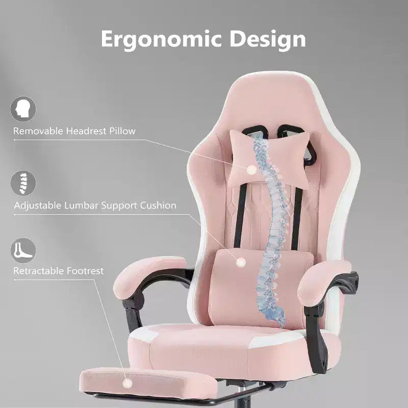 Sedia da ufficio ergonomica Okak con braccioli imbottiti, sedia da gaming con poggiapiedi e supporto lombare, sedia girevole con ruote per casa e ufficio
