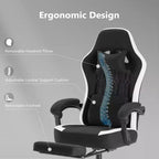 Sedia da ufficio ergonomica Okak con braccioli imbottiti, sedia da gaming con poggiapiedi e supporto lombare, sedia girevole con ruote per casa e ufficio