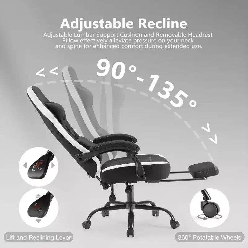 Sedia da ufficio ergonomica Okak con braccioli imbottiti, sedia da gaming con poggiapiedi e supporto lombare, sedia girevole con ruote per casa e ufficio