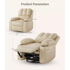 Oversized Swivel Recliner Chair with Heat and Massage, Power Rocking Chair, Faux Leather, Cup Holder