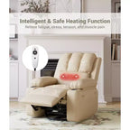 Oversized Swivel Recliner Chair with Heat and Massage, Power Rocking Chair, Faux Leather, Cup Holder