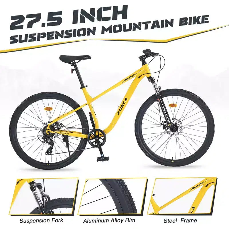 Mountain bike Whisen 27.5 con cambio posteriore a 8 velocità, sospensione anteriore, telaio in acciaio
