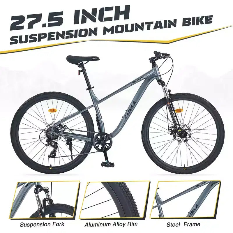 Mountain bike Whisen 27.5 con cambio posteriore a 8 velocità, sospensione anteriore, telaio in acciaio