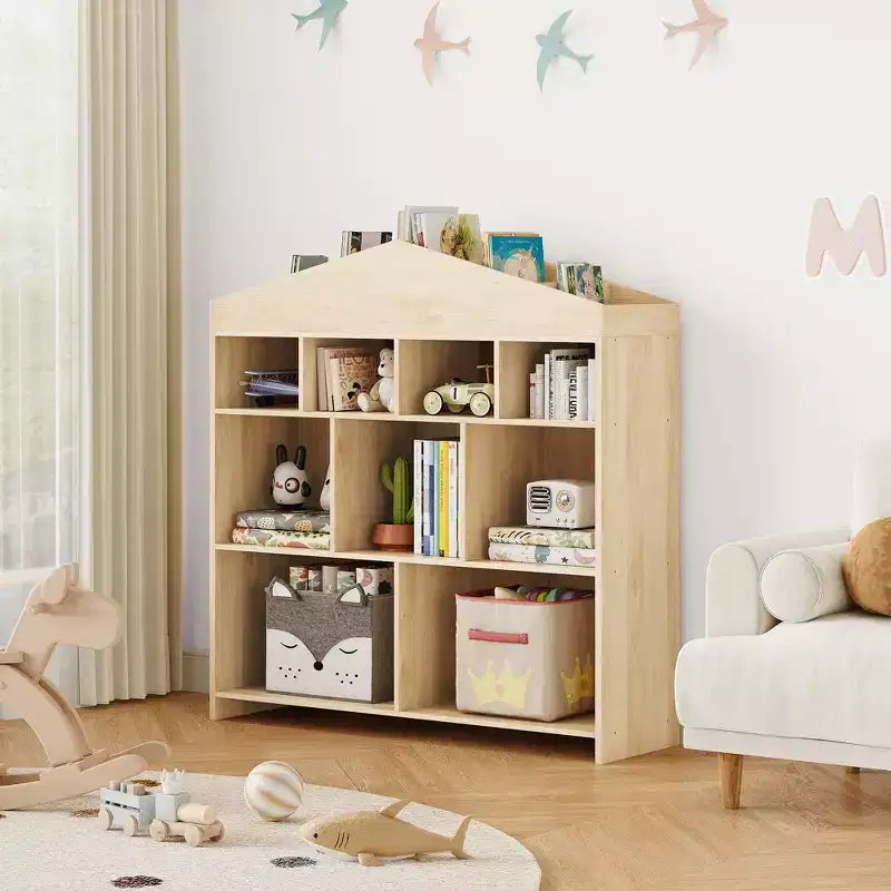 Mobiletto a 9 Ripiani, Armadio per Bambini, Scaffale Antiribaltamento Sicuro di Colore Bianco per Cameretta, Sala Giochi