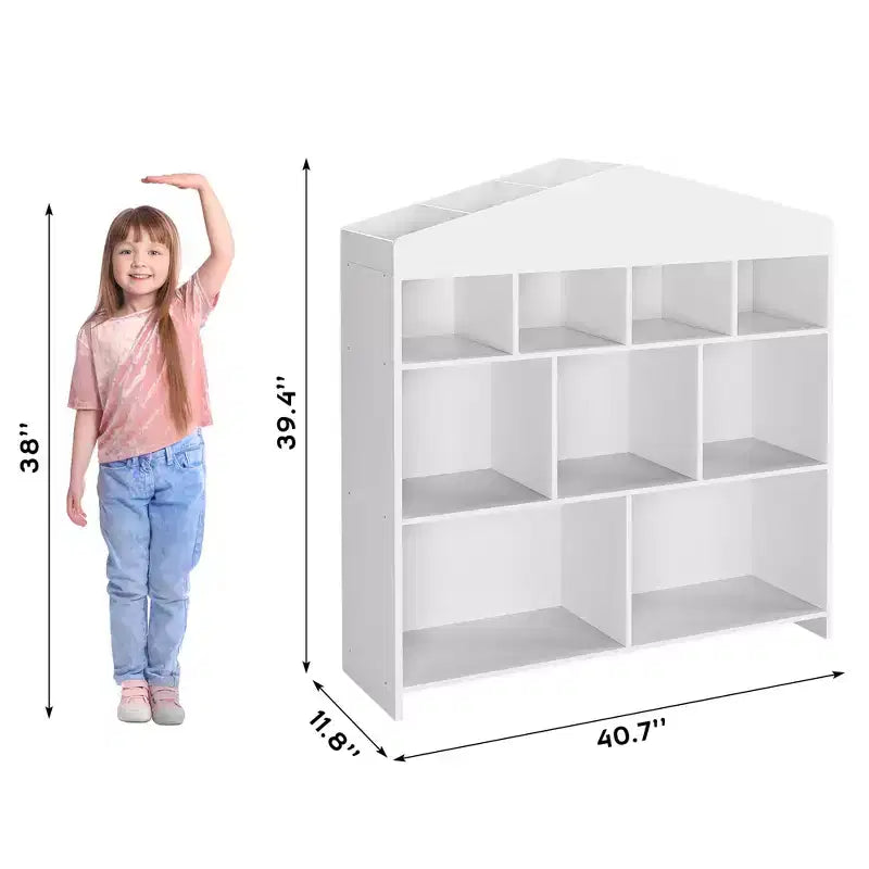 Mobiletto a 9 Ripiani, Armadio per Bambini, Scaffale Antiribaltamento Sicuro di Colore Bianco per Cameretta, Sala Giochi
