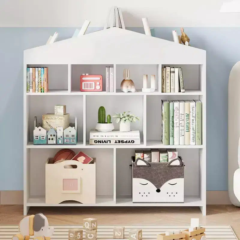 Mobiletto a 9 Ripiani, Armadio per Bambini, Scaffale Antiribaltamento Sicuro di Colore Bianco per Cameretta, Sala Giochi