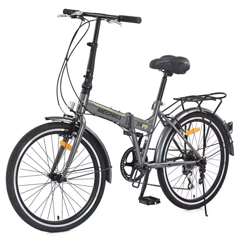 Whisen 24 Bicicletta Pieghevole da Città, Biciclette per Adulti con Shimano 7-Velocità, Telaio in Acciaio