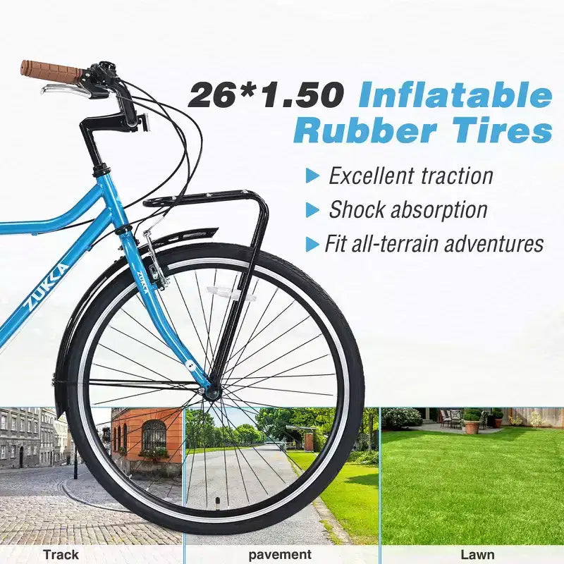 Whisen 26 Bici Vintage, Bici Retro da Pendolarismo con 7 Velocità, Telaio in Acciaio, doppio freno