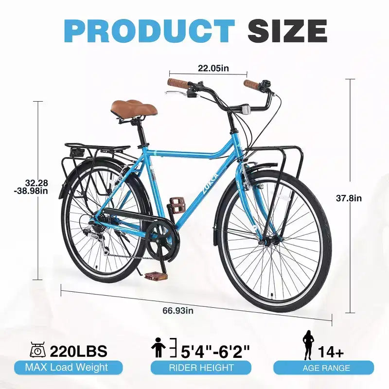 Whisen 26 Bici Vintage, Bici Retro da Pendolarismo con 7 Velocità, Telaio in Acciaio, doppio freno