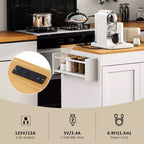 Isola da Cucina Okak con Tavolo Allungabile, Isola da Cucina con Contenitore e Presa di Corrente, Carrello da Cucina con Rotelle e Portaspezie per Sala da Pranzo